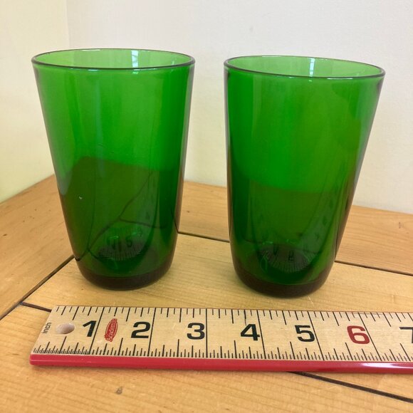 Vereco Green Tumbler Glass Vintage Made in France Set of 2 Glasses 8 oz - Picture 8 of 12